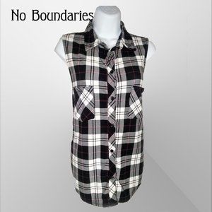 NEW No Boundaries Sleeveless Plaid Junior's Shirt